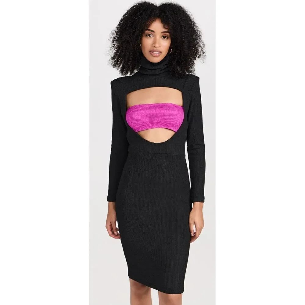Bruceglen Jet Fonda Bandeau Dress In Black & Fushia Nwt Size Medium — image 6 of 8